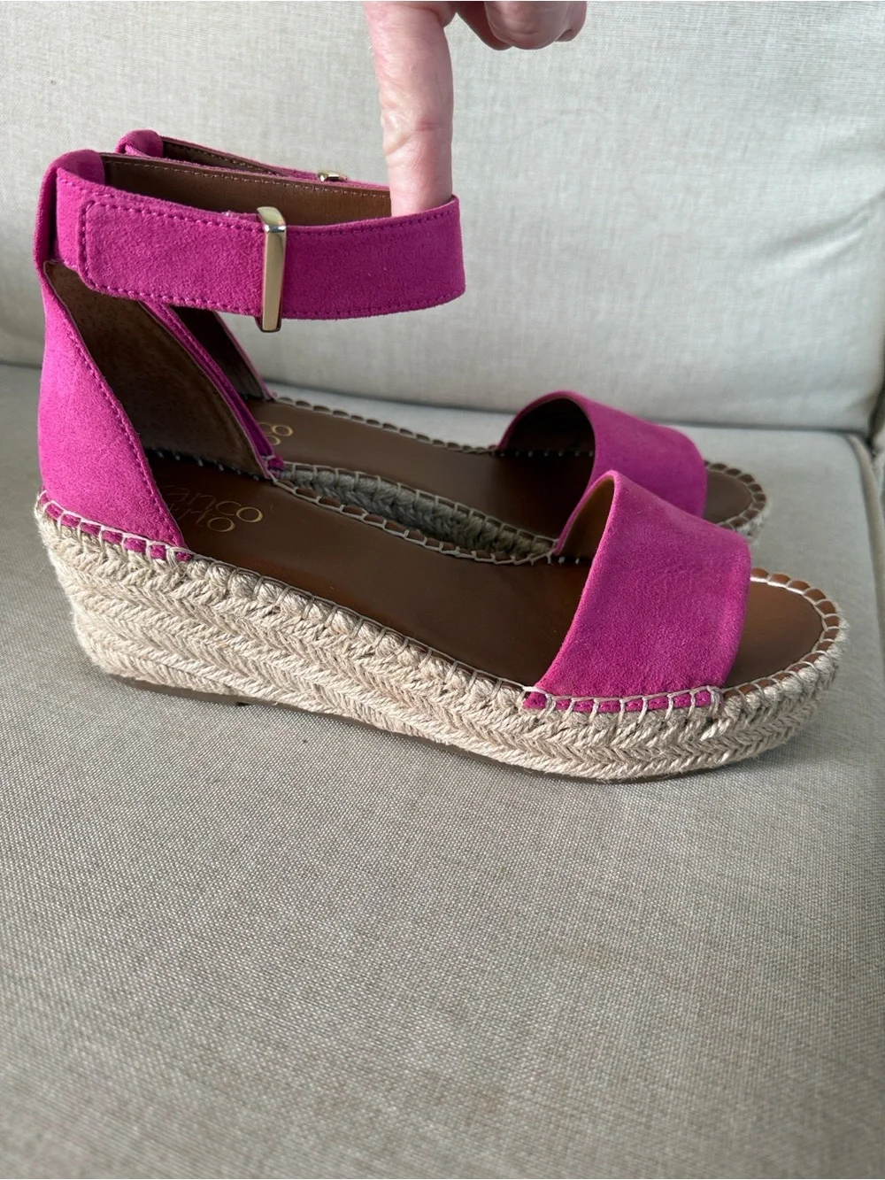Franco Sarto Fuchsia Espadrille Wedge Sandals with Ankle Strap